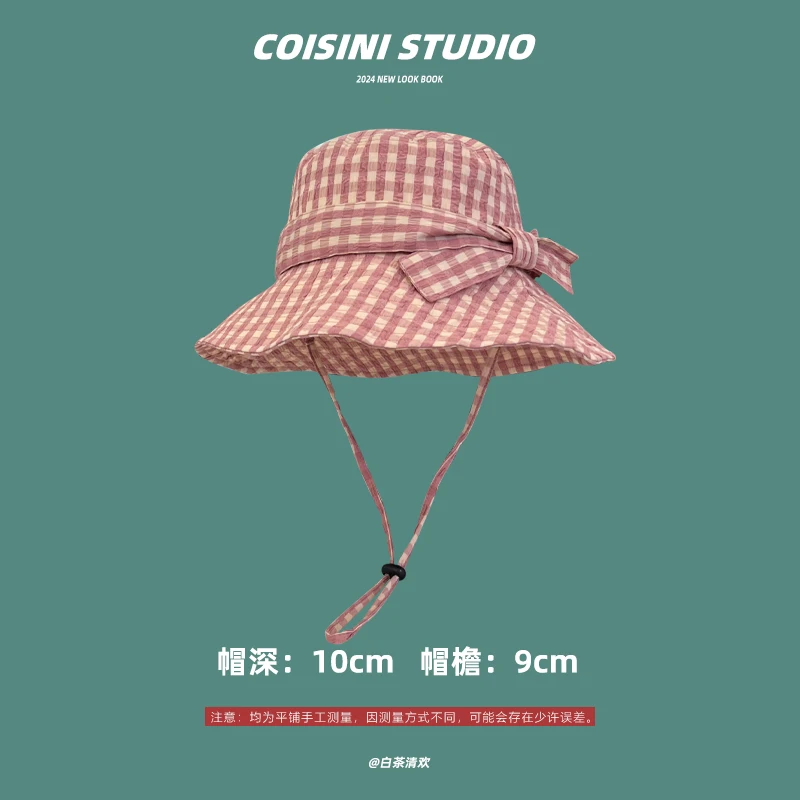 New Contrasting Color Plaid Bucket Hat Spring and Summer Fashion Big Brim Sun Protection Versatile Show Face Small Women\'s Cap