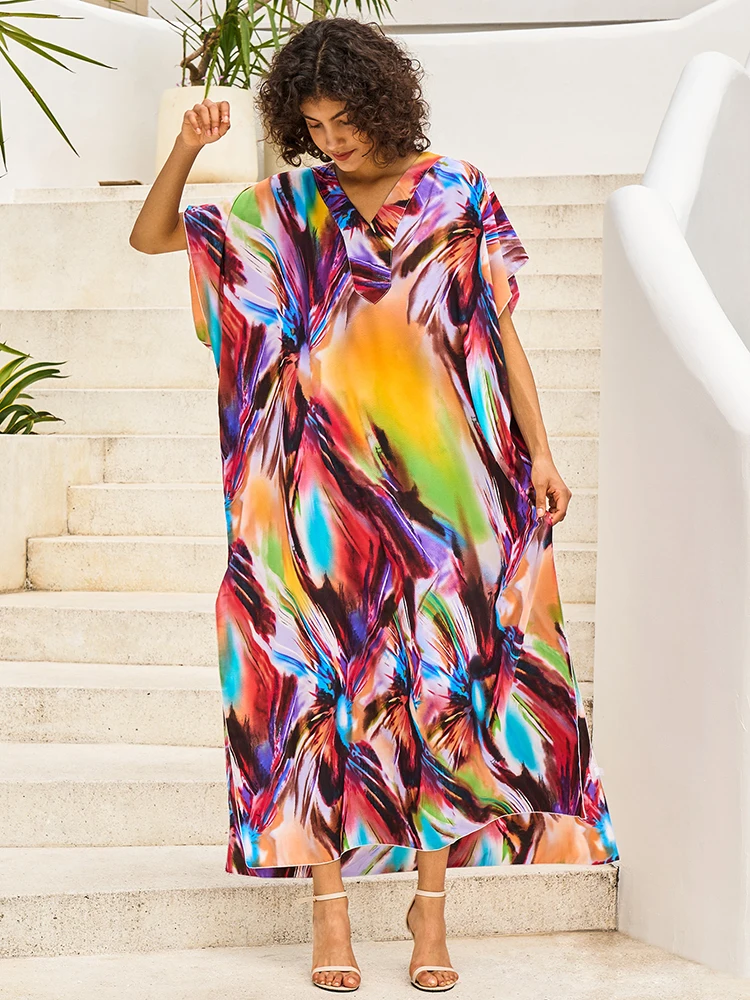 SUNFORYOU Easy Dry Cover-ups Caftans for Women Boho Dress Loungewear Sliky Beachwear Swimsuit  Tunic Robe Flowy Tunic for Beach