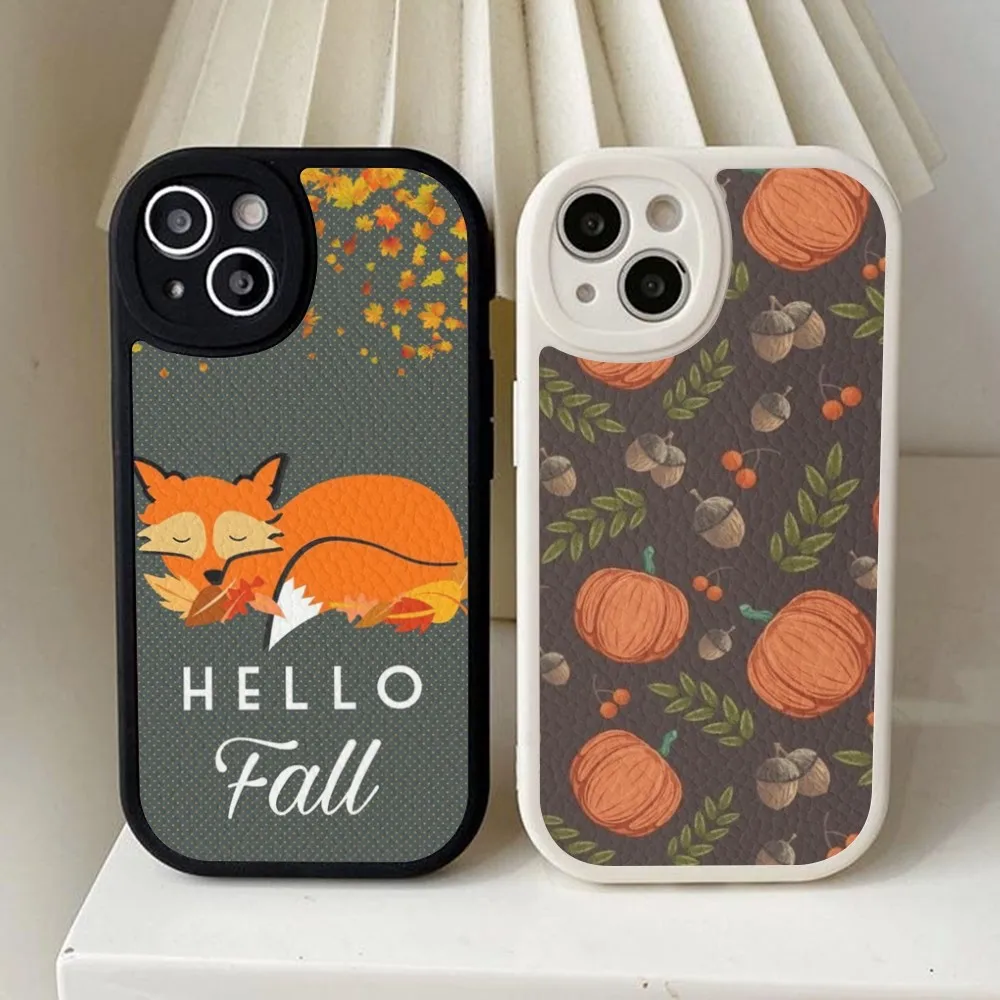 

Autumn Leaves Fall Fox Pumpkin Halloween Phone Case Hard Leather For IPhone 14 13 12 Mini 11 14 Pro Max Xs X Xr 7 8 Plus Fundas