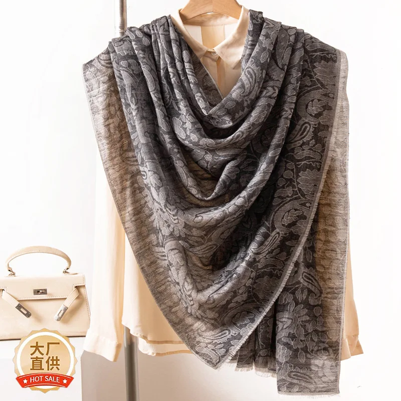 

Весенне-осенний длинный шарф, новый женский простой универсальный высококачественный теплый палантин из 100% шерсти