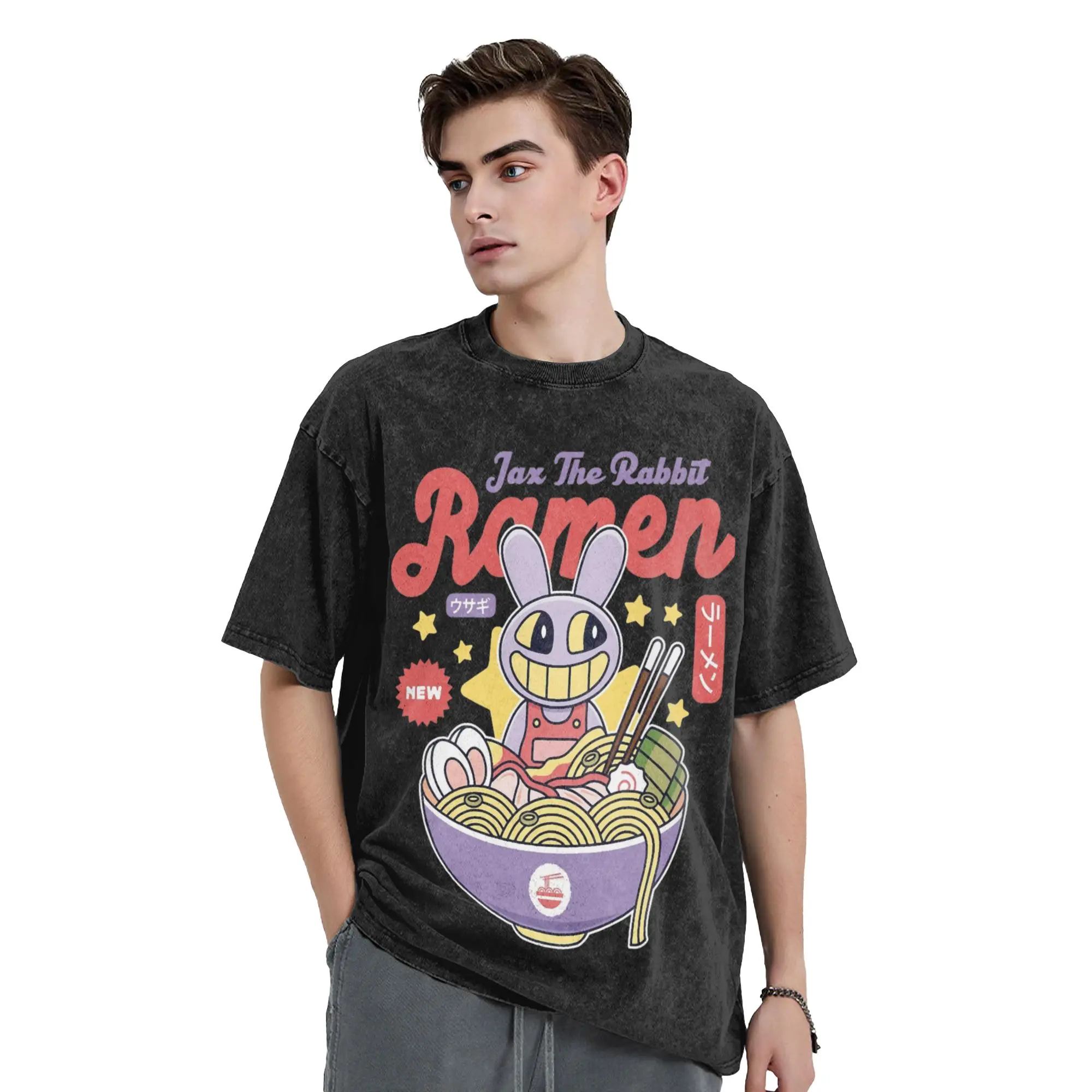 Jax Purple Rabbit Ramen Washed T Shirts Streetwear T-Shirt Cartoon Digitals Circus Tee Shirt for Men Women Short Sleeve Summer