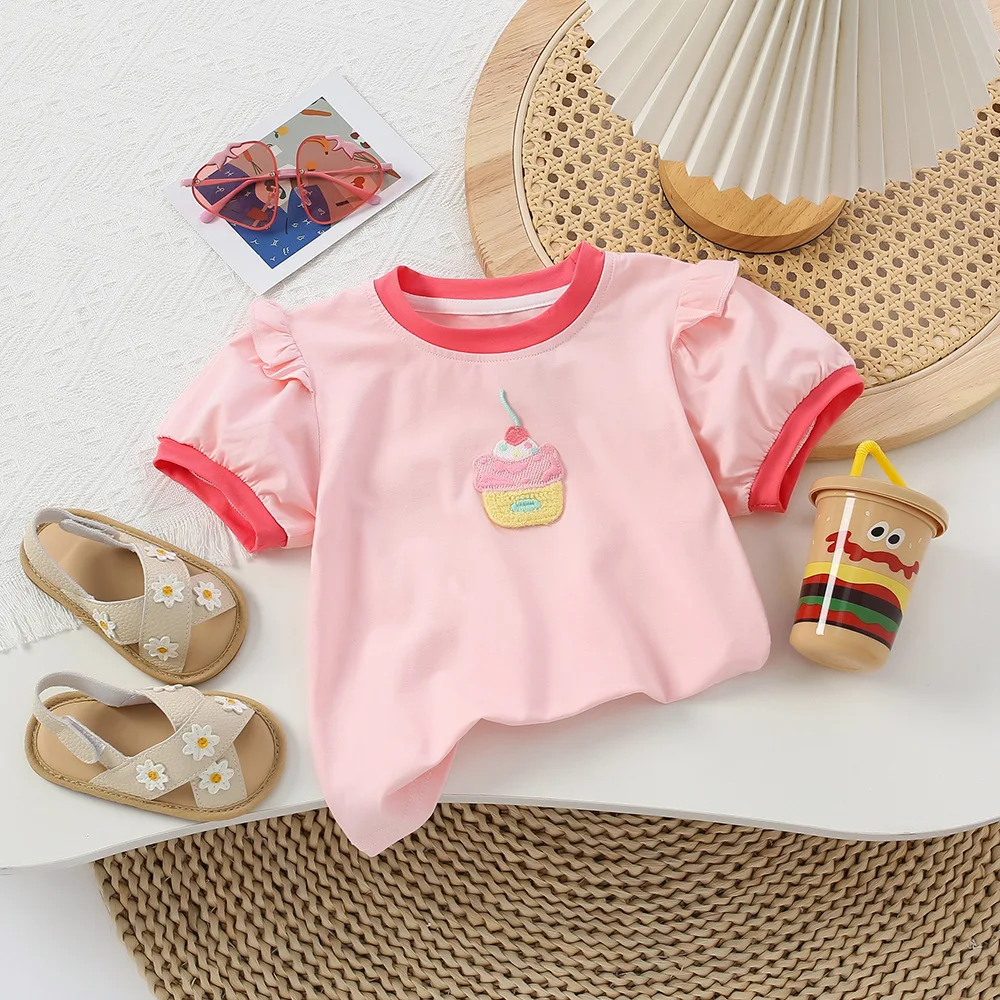 Girls T-Shirts 2023Ice Cream Appliques Infant Girl Clothes Short Sleeve Tops T shirt For kids Girl 1-6Years Kids Items For Girls