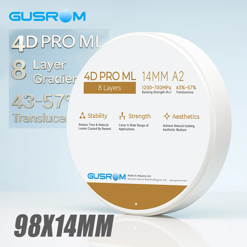 

4D многослойный стоматологический циркониевый блок 98x14 мм, 8-слойный циркониевый диск, высокопрозрачный цирконий CAD CAM для шпона коронного моста