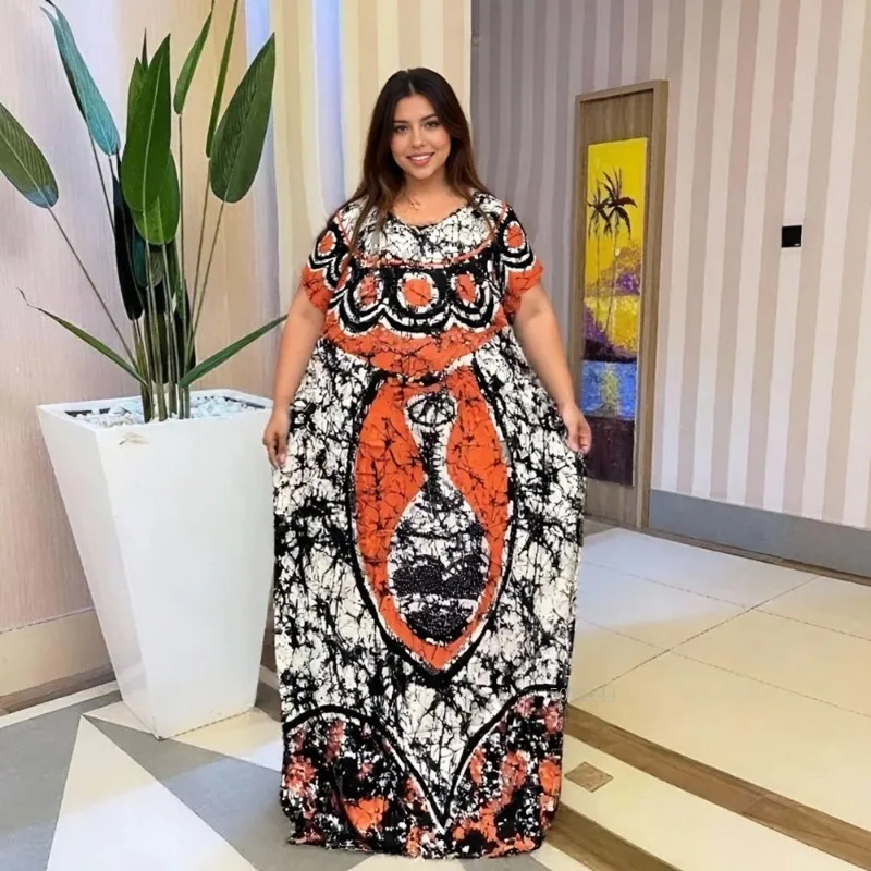 Abito da donna in cotone traspirante allentato etnico africano estivo stampato grande sciarpa abito alla moda 2025 design con diamanti caldi