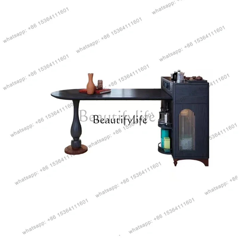 

pg45French antique island dining table integrated retractable small apartment