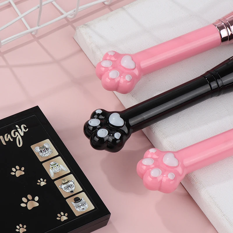 1pc bonito gato garra pata maquiagem feminina fibra macia escova de madeira pó solto blush contorno rosto compõem fundação reparação escova ferramenta