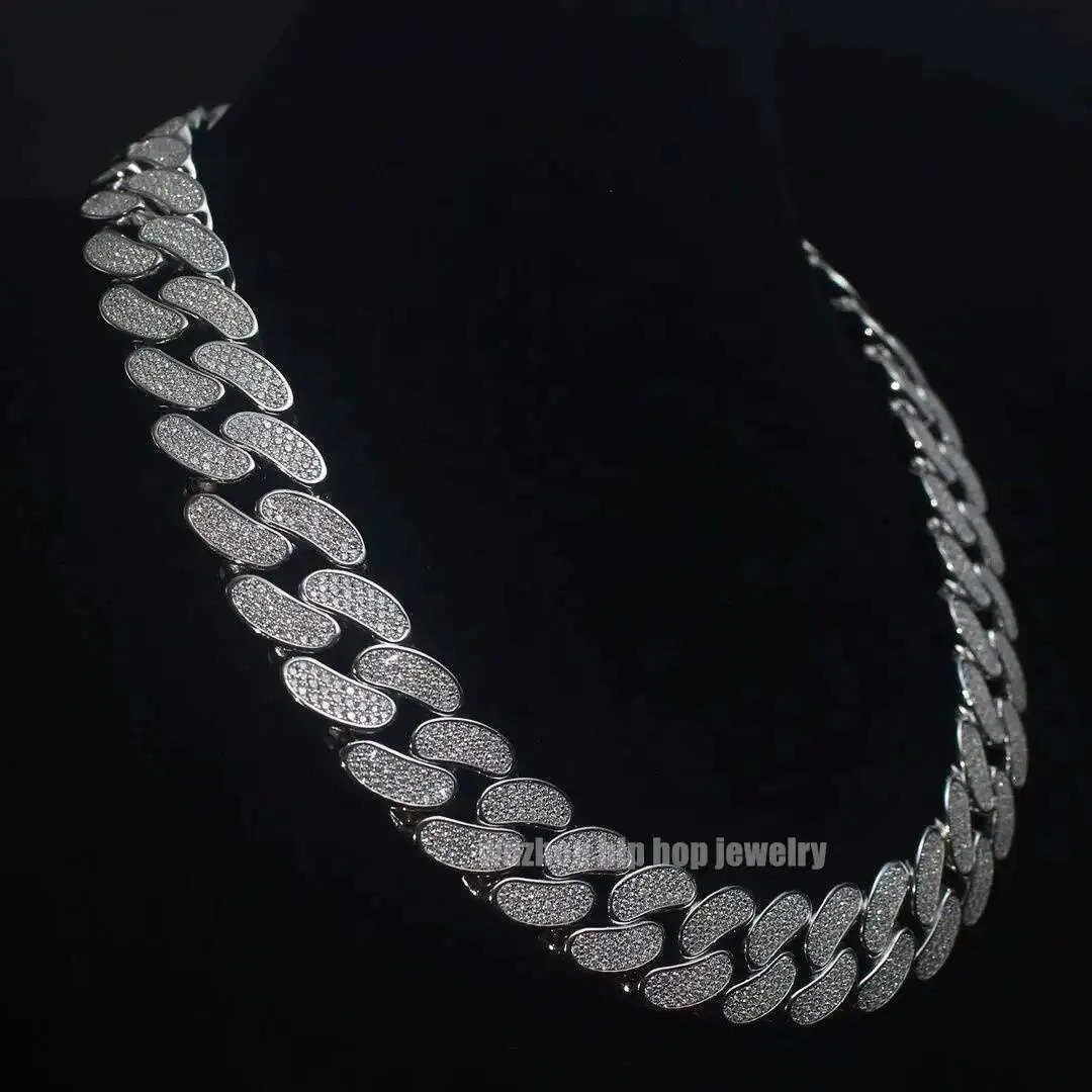 

Iced Out Diamond Hiphop Necklace 20mm Heavy Chain S925 Silver Third Party Appraisal d Grade Diamond Moissanite Cuban Necklace