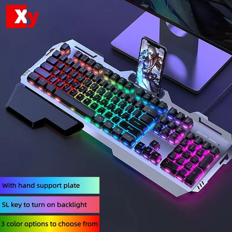 

Mechanical Keyboard RGB Backlit Gaming Keyboard Waterproof With Magnetic Hand Rest Ergonomically Designed 104 Key Wired Keyboard