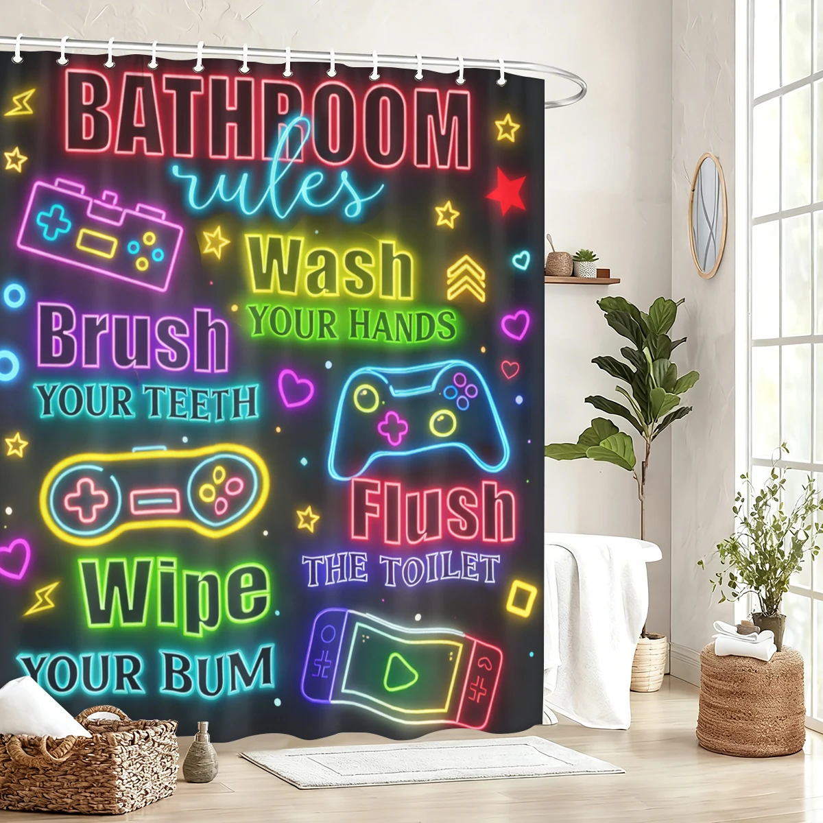 

Fun Monkey & Neon Theme Polyester Shower Curtain - Novelty Bathroom Decor, Whimsical Bath Curtain for Home Bathroom