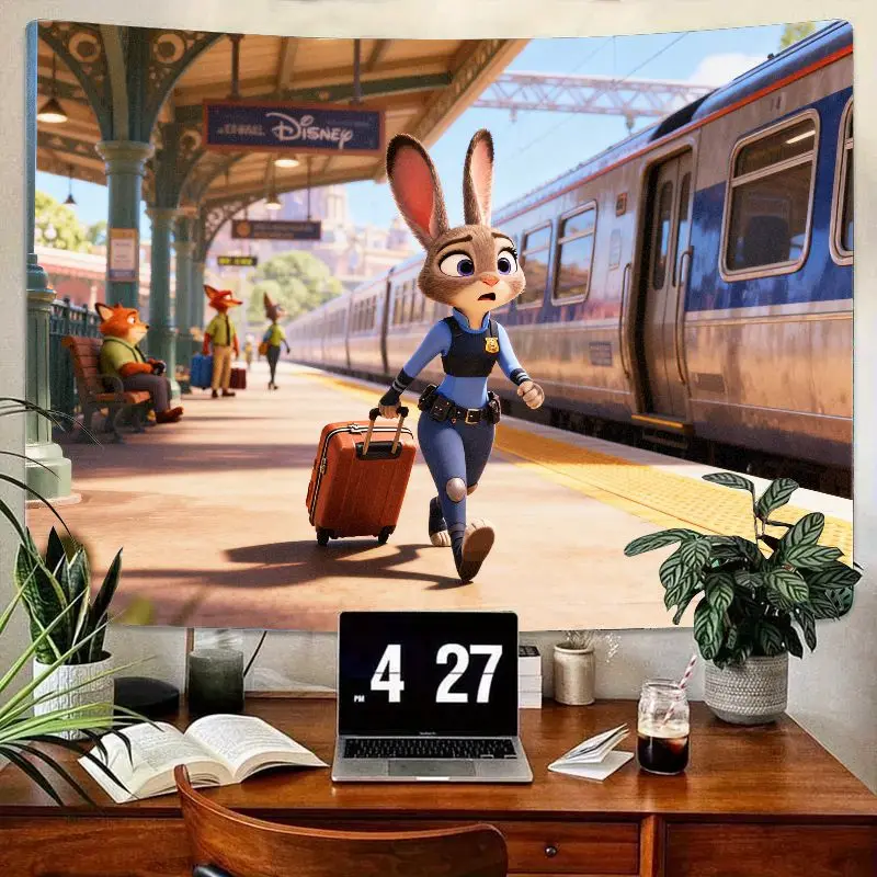

1 шт., Disney Zootopia Judy Hopps, милый полицейский кролик, полиэстер, гобелен, настенное искусство, декор для гостиной, спальни, подарок для фанатов Zootopia