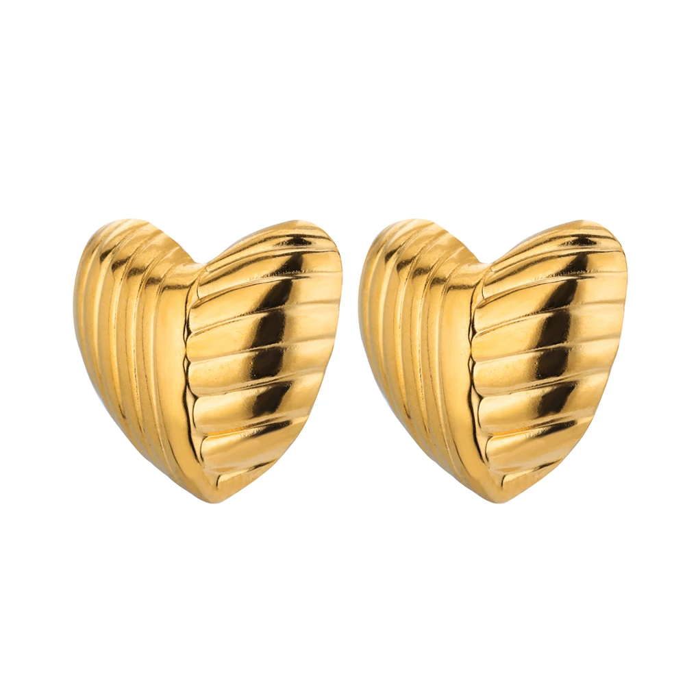 Heart Stud Earrings for Women Stainless Steel Gold Color Wedding Aesthetic Cute Irregular Texture Earring Jewelry Accessories image 5