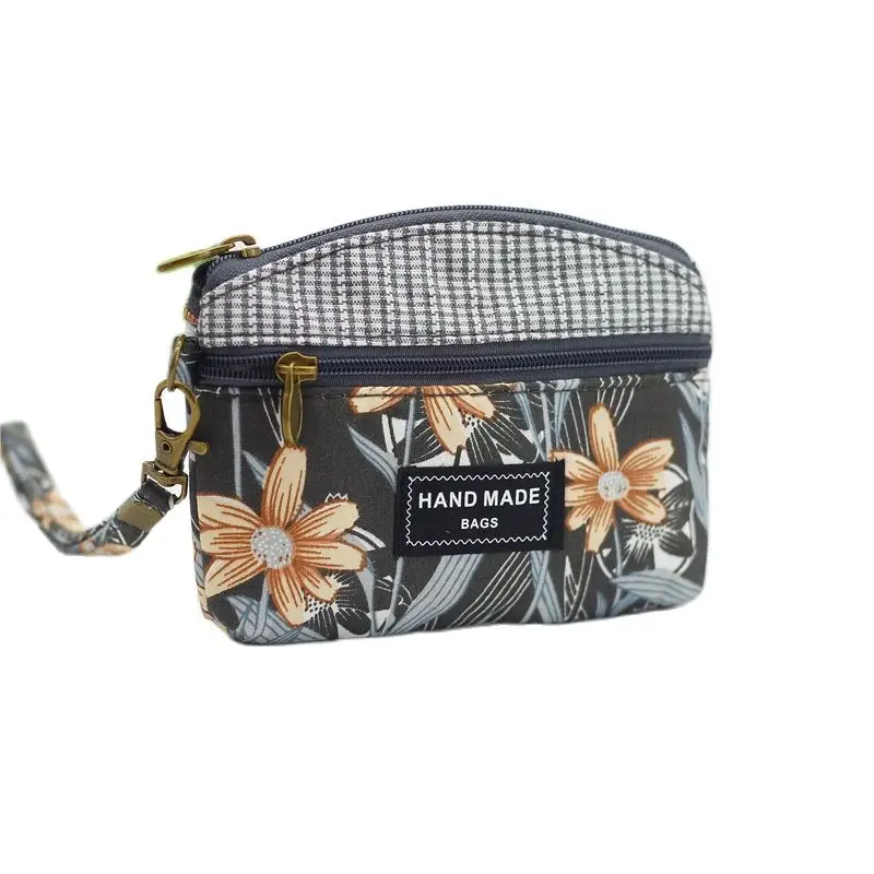 Women\'s Cotton Floral Printing Coin Purse Female Short Wallet Small Money Pouch Clutch Card Bag Ladies Handbag Bolsa for Girls