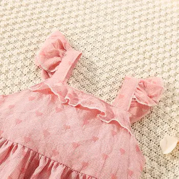 (0-3歲)夏季純棉全印花愛心飛袖女嬰連身裙可愛蕾絲公主裙 10 最佳銷售 幼兒生日禮服 - №8