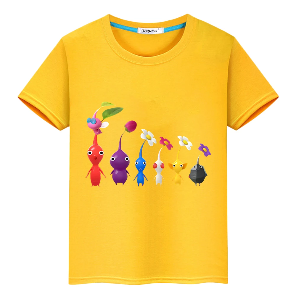 Pikmin Summer boy girl clothes Print Cute T-shirt 100%Cotton Short cartoons Tops anime Tees pride tshirt y2k Tshirt kid Day gift image 3