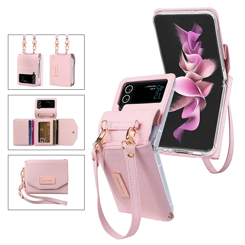 Vietao-Leather Wallet Phone Case with Card Slot for Women, Cover Cases for Samsung Galaxy Z Flip 3, Flip 6, 5, 4, 3