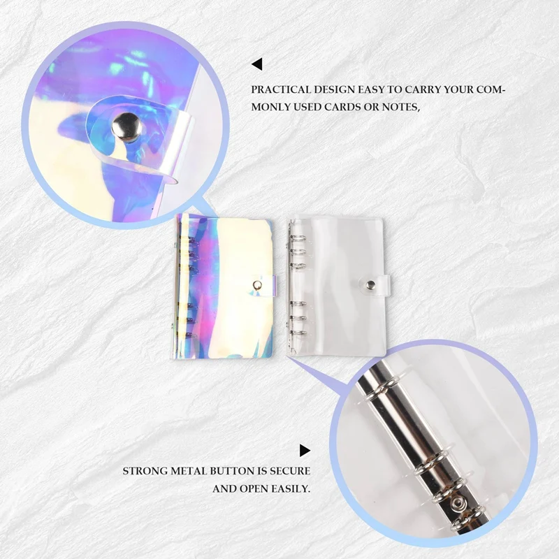 2 Pcs A6 6-Ring Rainbow Clear PVC Binder Cover Refillable Notebook Binder Protector Loose Leaf Planner Binder Cover Multicolor