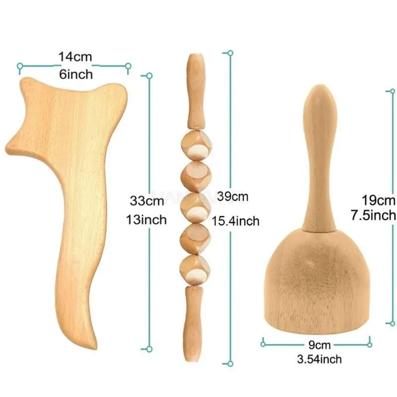 3Pcs/Set Deluxe Wood Massage Therapy Tools For Body Shaping Set, Professional Wood Therapy Tools Wood Therapy Kit