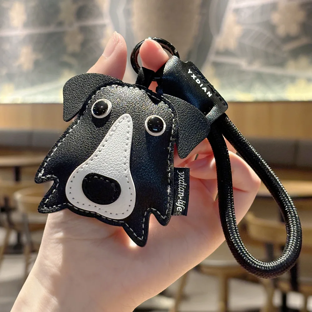 

Creative Leather Dog Keychain Cute Cartoon Border Collie Two Harbors Delicate Bag Pendant Accessory Small Gift Wholesale