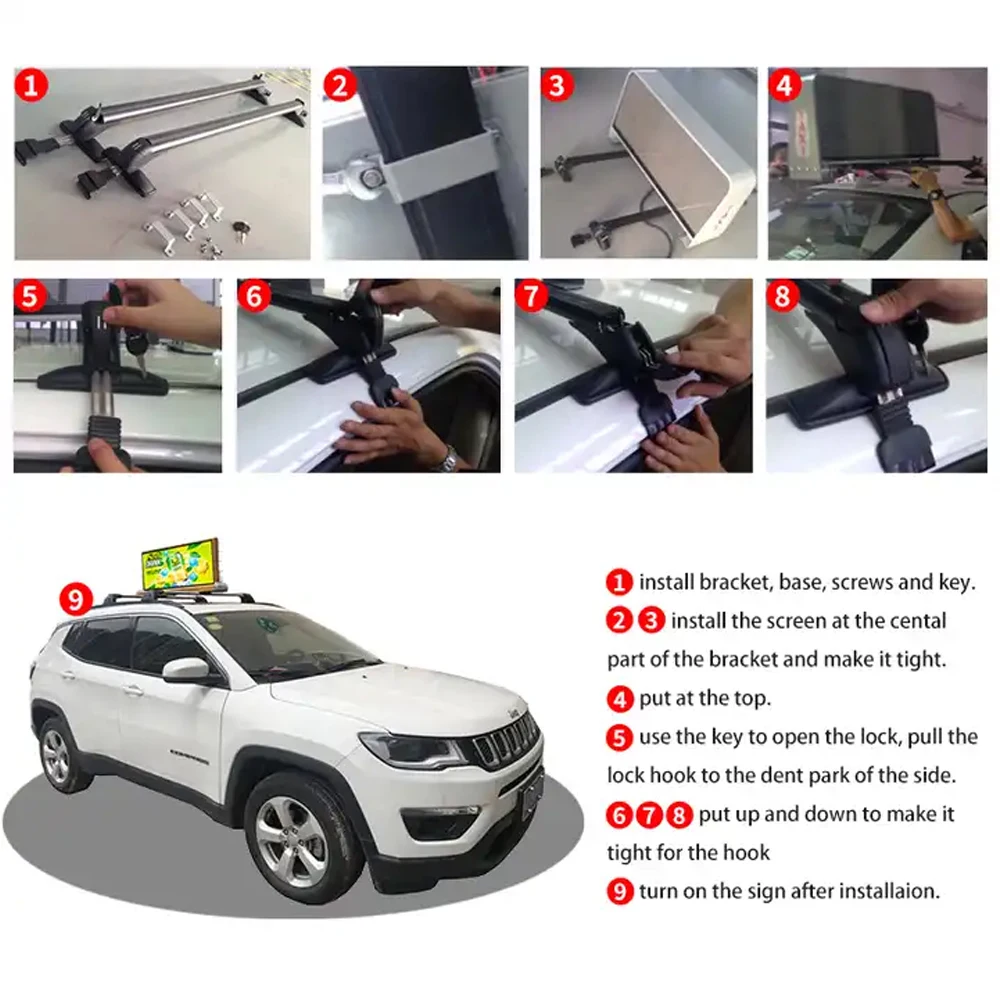 Car Roof Mount LED Advertising Screen P2.5 3 4 5 IP Waterproof 4G WiFi Programmable Outdoor Display