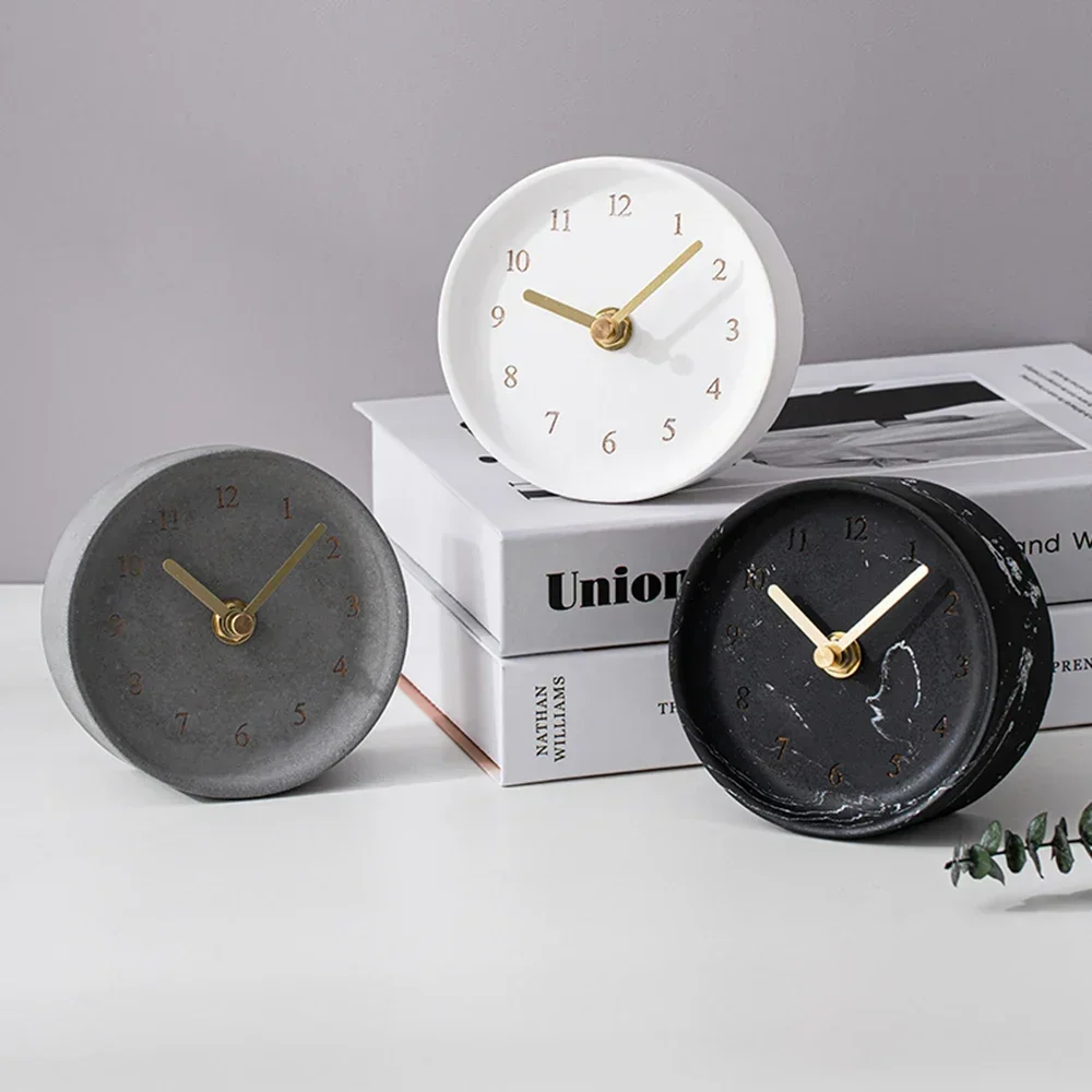 Minimalist Cement nordic table clock Round Concrete desk clock Nordic Ins Home Decoration  Office Desktop Decor Ornaments Gift