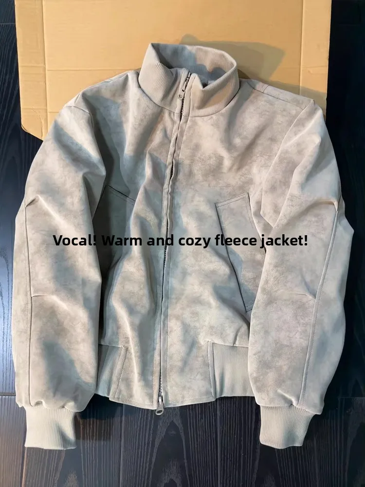 معطف Jaet من الجلد المصبوغ الأمريكي من القطن للرجال معطف شتوي مبطن Fce للدراجات النارية بحاشية مستقيمة