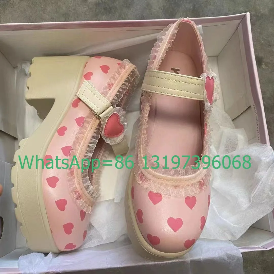 

Lady Pink Lace Sweetheart Mary Janes Shoes Chunky Heel New Arrive Platform Pumps Pink Elegant Lonita Design Buckle Strap Pumps