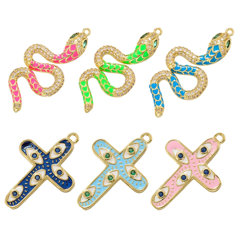 ZHUKOU Cute Enamel snake charms for jewelry making Cross charms for jewelry making accessories supplies Wholesale VD1232