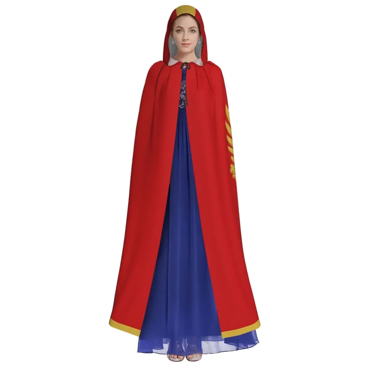 Montenegro Flag Long Hooded Cloak Witch Medieval Costume Cosplay Cape HalloweenVampire Adult Unisex