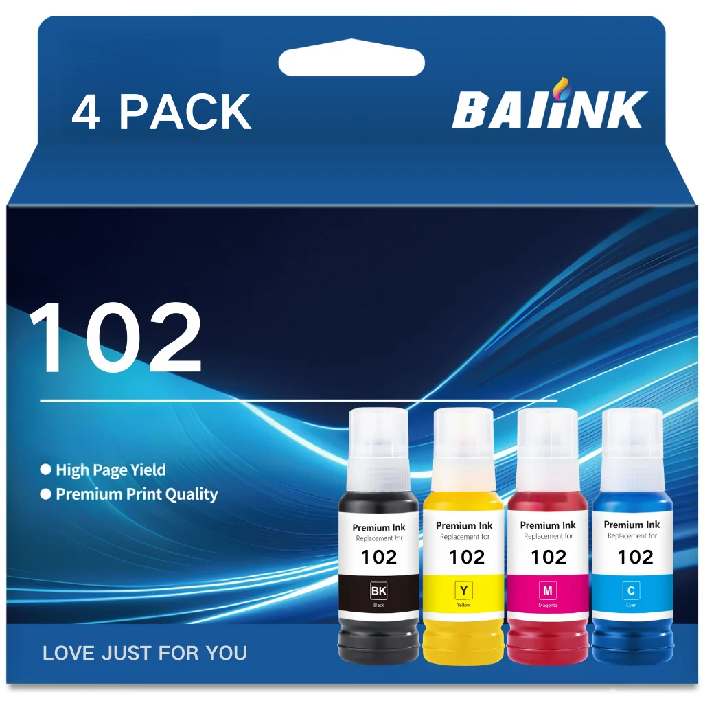 BAIINK 102 encre ET-2856 4856 2850 Compatible pour Epson 102 bouteille d'encre ET-2750 2751 2756 2851 3700 3750 475 ET-4850 4 paquets