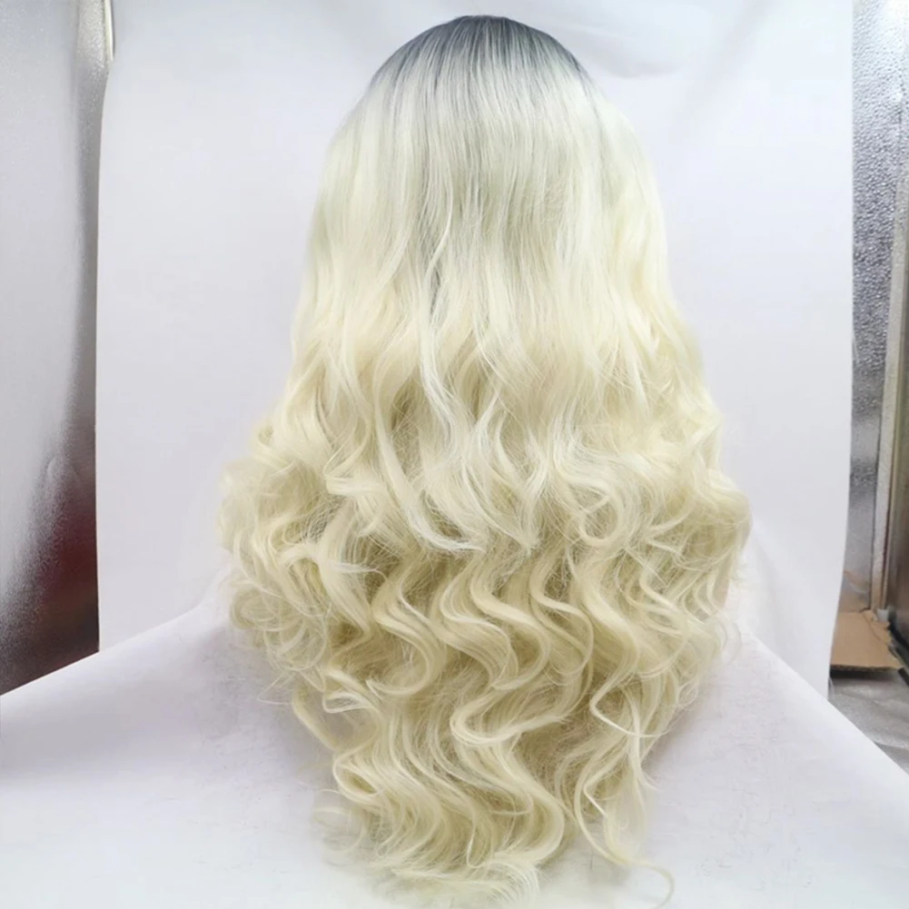 AIMEYA Ombre Blonde Wig Synthetic Lace Wigs Black Roots Lace Front Wigs for Women Heat Resistant Fiber Synthetic Frontal Wig