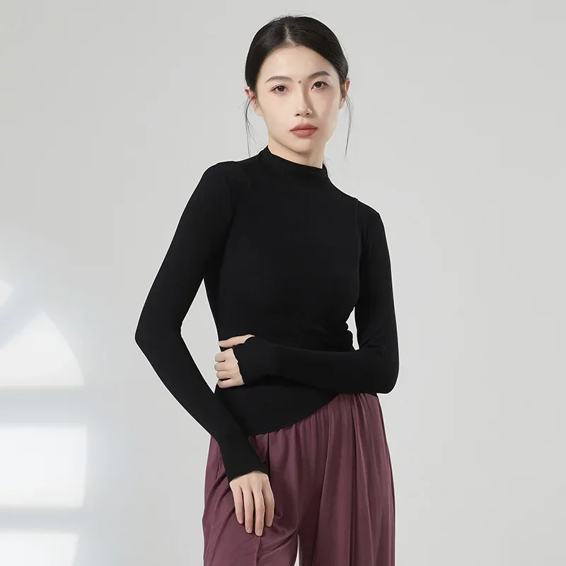 Abiti per la pratica della danza moderna, top a maniche lunghe con copertura in maglia per danza classica, abbigliamento per l'allenamento del corpo cinese da donna