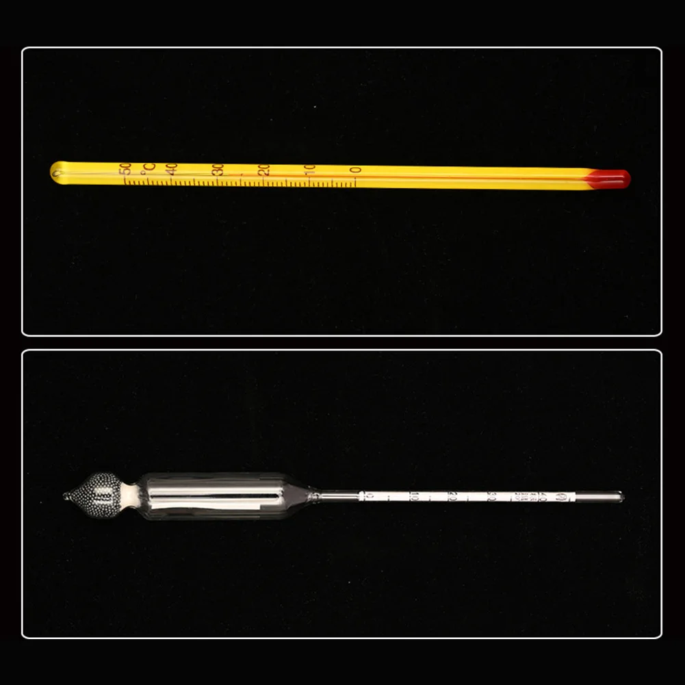 

Wooden box Baijiu meter three branch set with glass meters thermometer and conversion table for accurate liquor degree testing