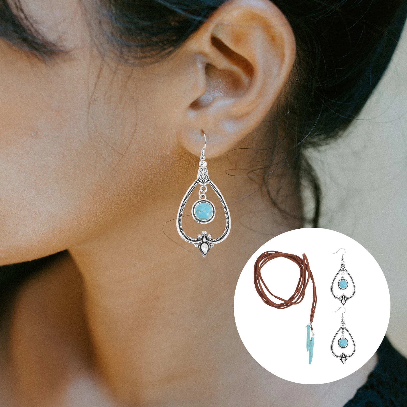 الفيروز قلادة الرقبة طقم مجوهرات النساء طقم مجوهرات الحجر الأخضر السلس حفلة ارتداء اليومي اكسسوارات الزفاف هدية