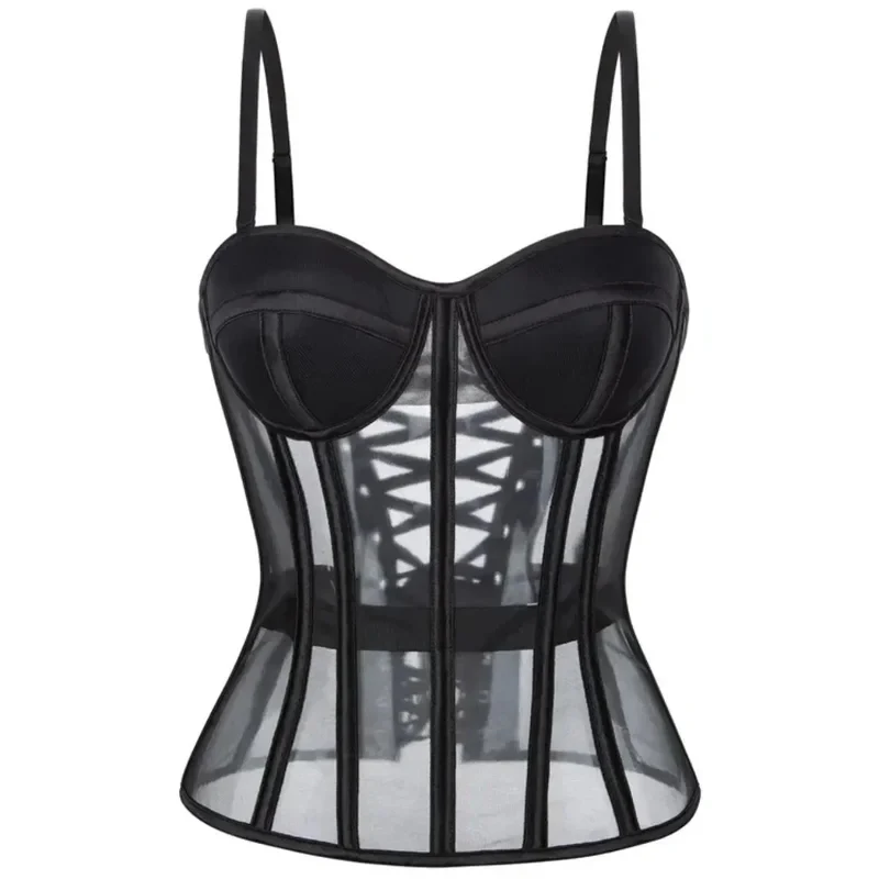 

Overbust Corset With Bra Korset Woman Strapless Bustier Top Mesh Women Lingerie Black White Sexy Lingerie