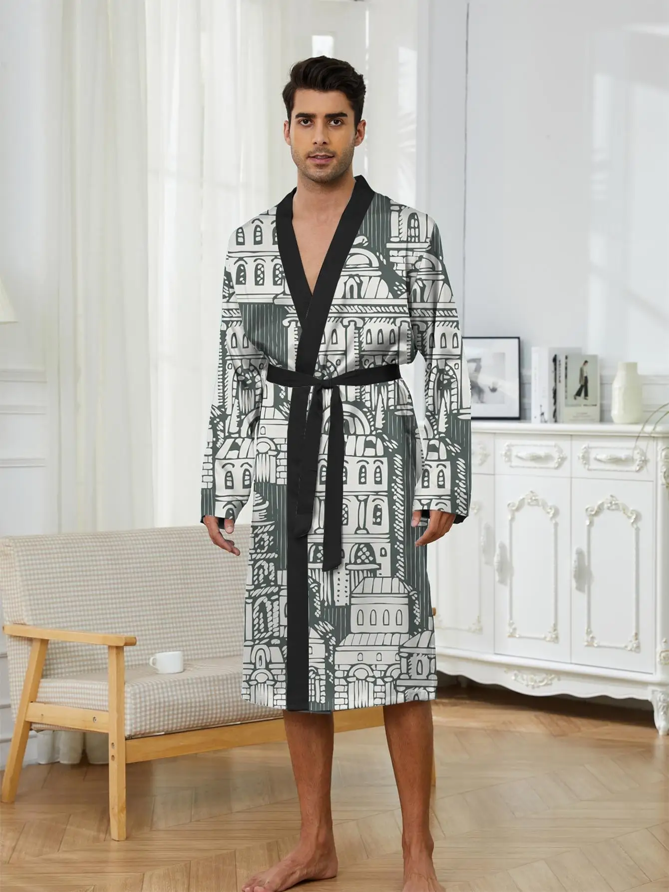 

1pcs Men's Robes 2026 Spring/Summer dressing gown Bathrobe men Bathrobe man Breathable Graphic Sleepwear Robe man 3D Printed