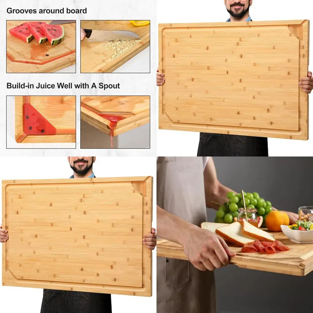 

Huge Bamboo Chopping Board with Handle & Juice Groove, 30x20 Kitchen Utility, Over-the-Sink Charcuterie Tray