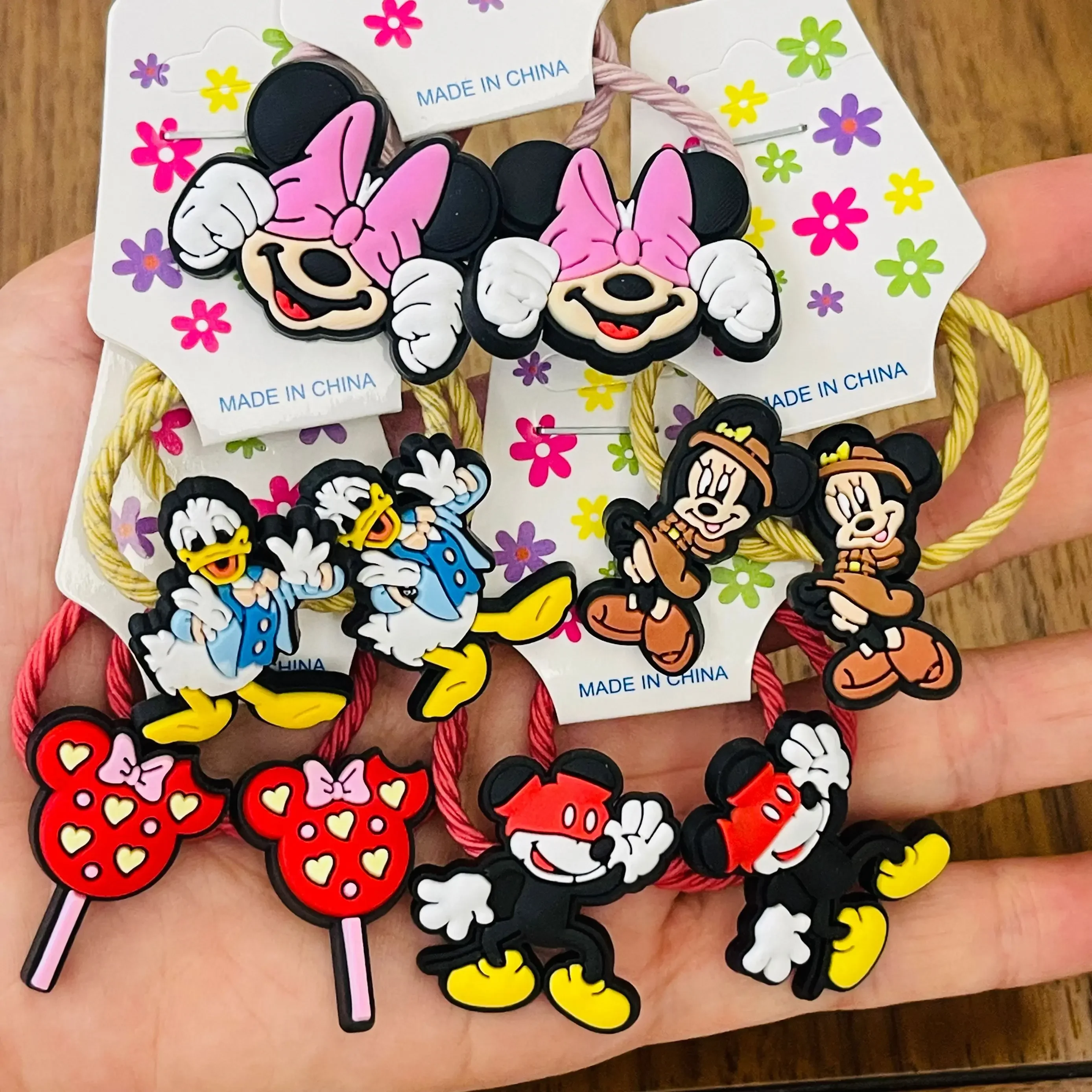 2PCS Cartoon Mickey Minnie Daisy Donald Duck Disney Elastic Hair Rubber Band Headband Hair Accessories Girls Hair Ties Gift