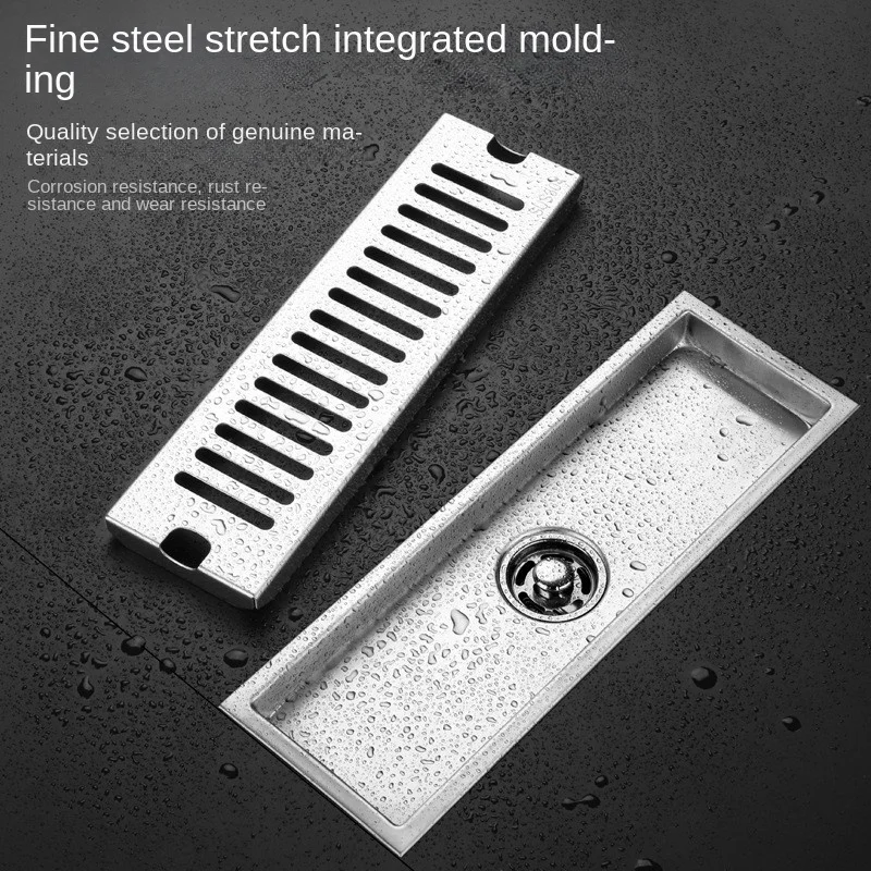 20-80CM Extended Floor Drain Golden Bathroom Stainless Steel Large Displacement Anti-Odor Barrier Hair Rectangular Floor Drain