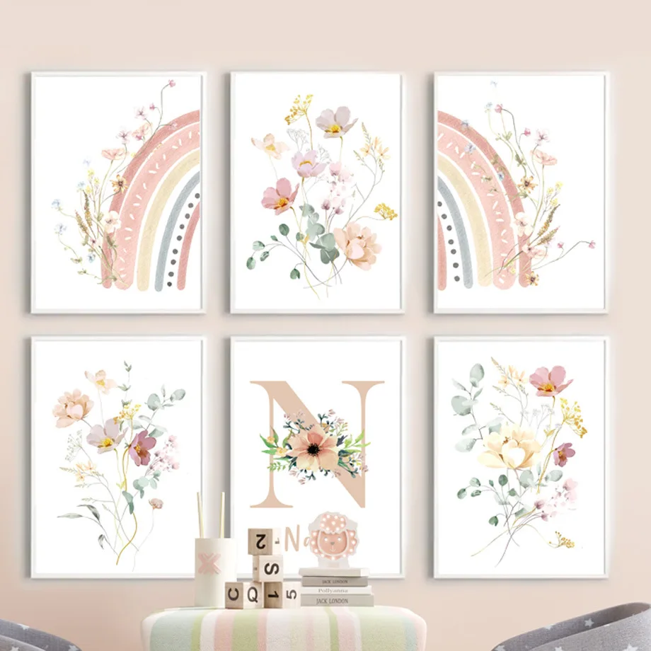 Living room decoration painting core hanging painting Nordic simple pink sofa small fresh flower bedroom modern name rainbow