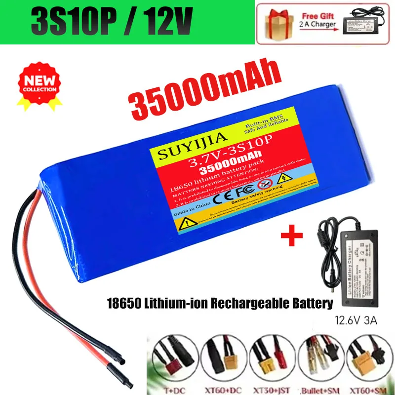 

12V 10.8V 11.1V 12.6V 3S10P 35000mAh Battery Pack 18650 Lithium-ion Rechargeable Battery Electric Toy Lighting Bluetooth Speaker
