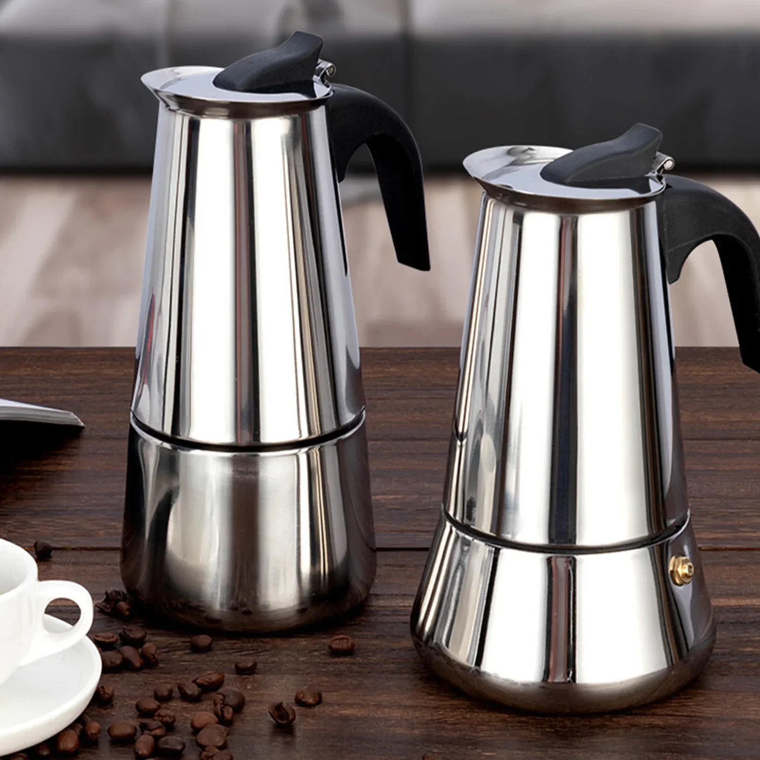 Coffee Pot,Classic Coffee Maker for Brewed Cafeteras Stovetop Espresso American Style,2~12 Cups(100~600 ML), Stainless Steel