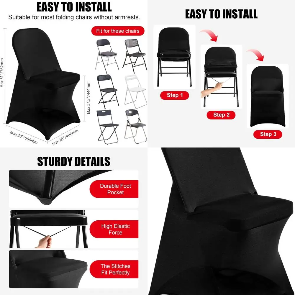 

Черные чехлы на стулья из спандекса — 50 шт., универсальные моющиеся чехлы для складных кухонных стульев, съемные чехлы на сиденья для свадьбы