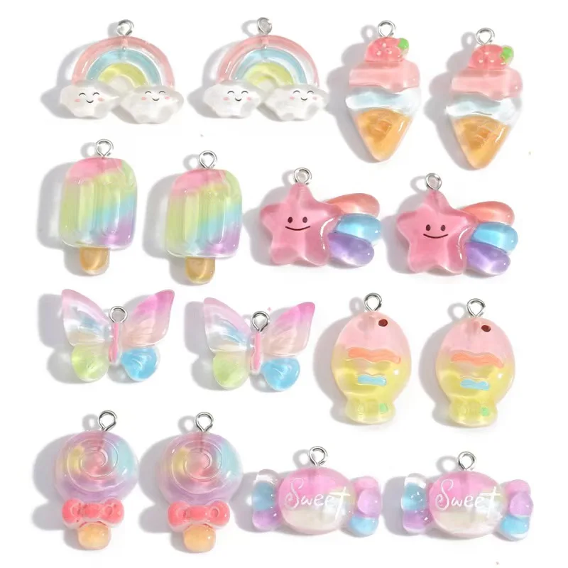 

Cute Rainbow Candy Resin Pendants DIY Craft Supplies for Hair Clips Bags Bracelets Jewelry Making Accessories