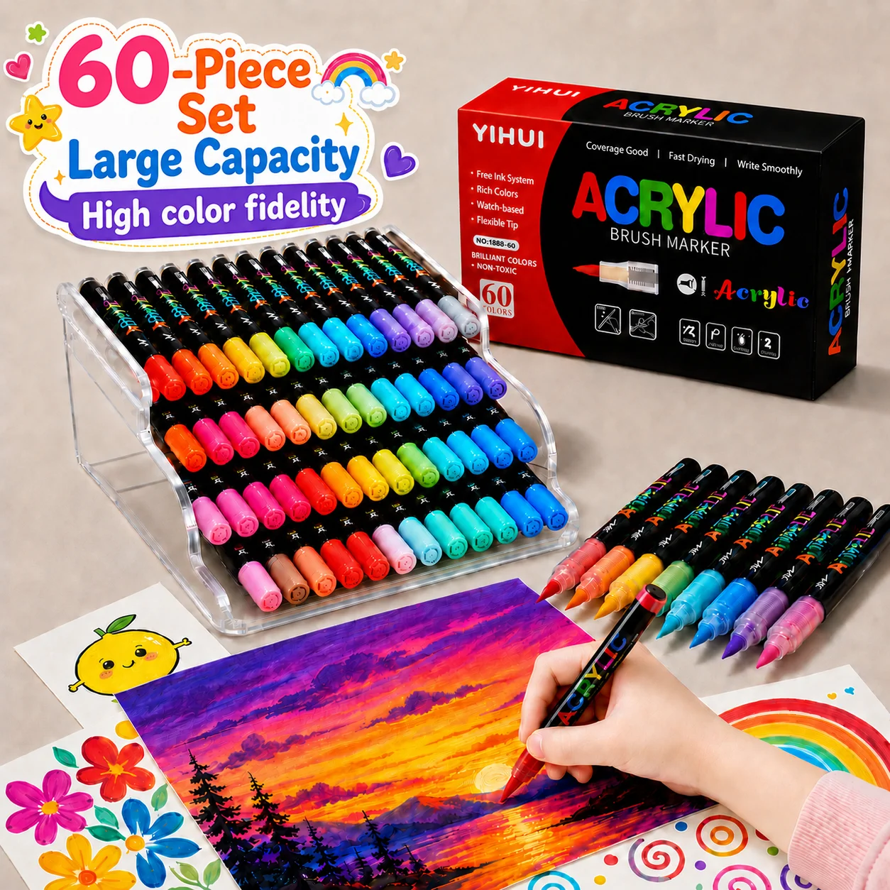 12/24/36/48/60 Farben Acryl-Malstifte Marker mit Pinselspitze für Steinmalerei, Holz, Glas, Geschenk, DIY-Bastelarbeiten