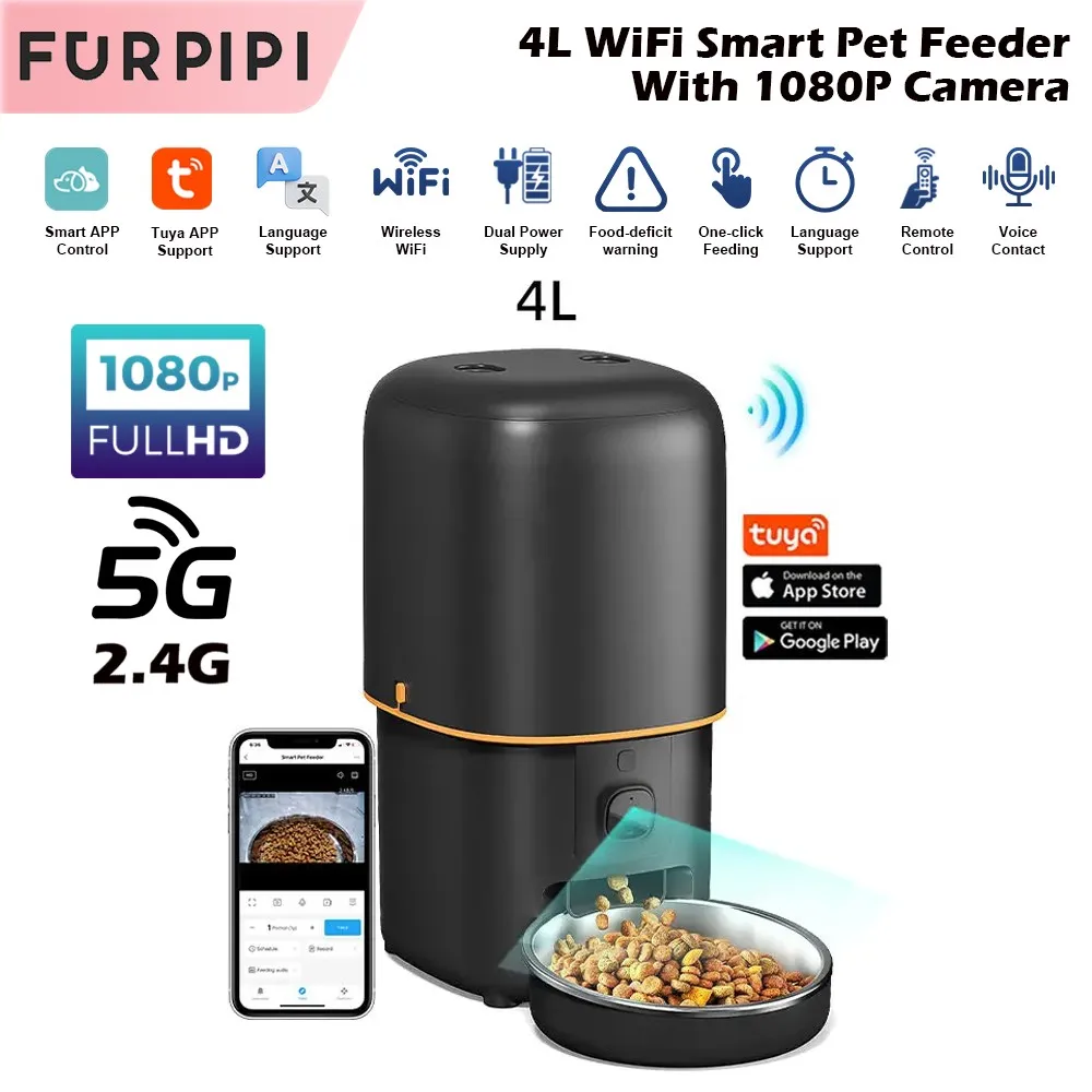 Automatic Cat Feeder Camera Pet Smart Cat Food Kibble Dispenser Remote Control WiFi Button Auto Feeder For Cats Dog Accessories