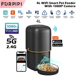 自動ペットカメラフィーダー,スマートキャットフード,キブルディスペンサー,Tuyaアプリケーション制御,犬用アクセサリー,2.4g,5g,wifi