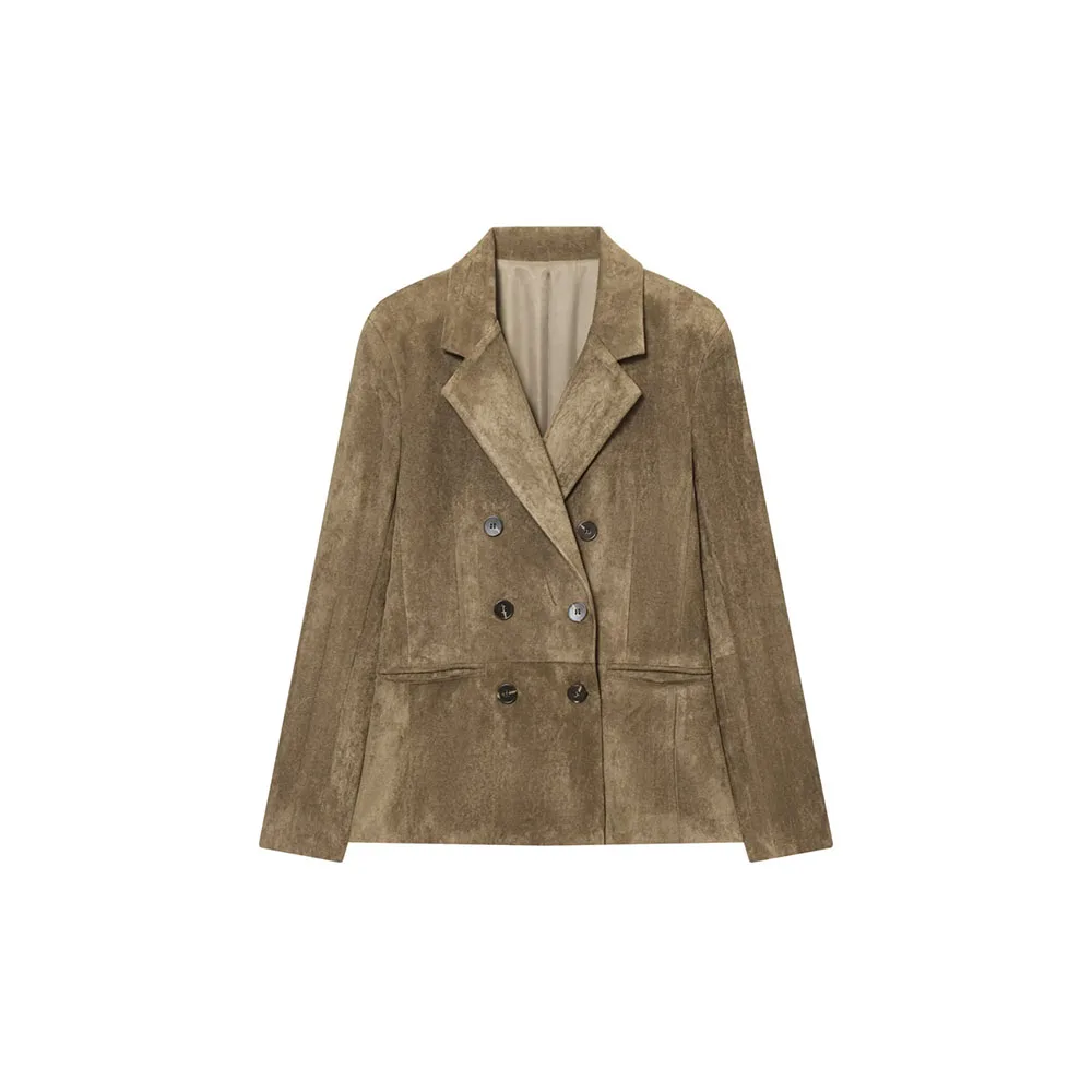 

Осенний новый женский модный универсальный однотонный утягивающий двубортный пиджак с длинными рукавами