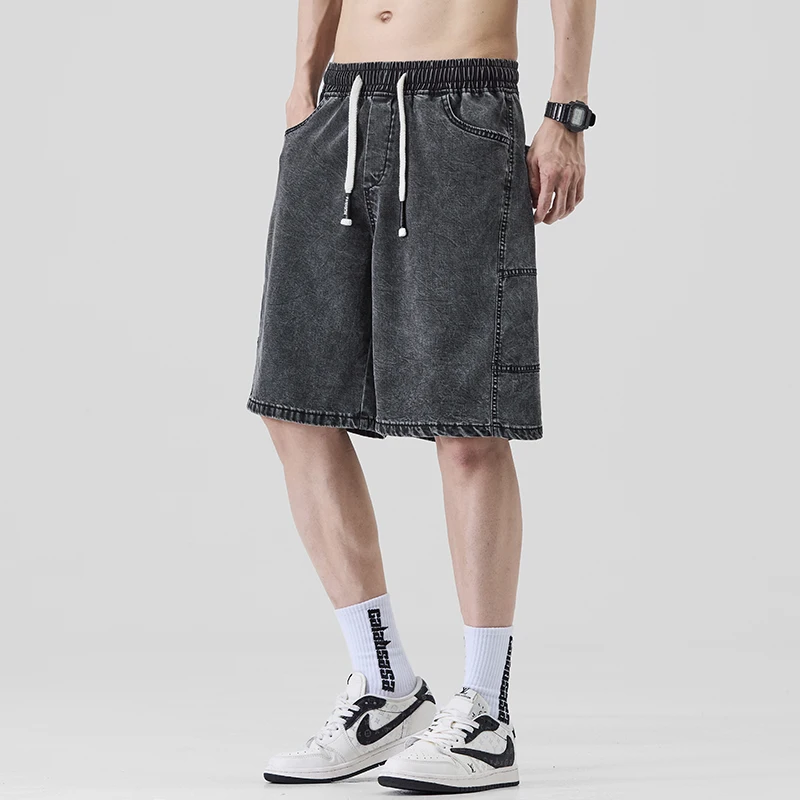 عالية الجودة الدنيم السراويل الجينز الرجال تمتد الصيف فضفاض 2000s الملابس لينة الرجال جينس قصير رجل الاتجاه تنفس Y2k رجل الملابس