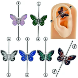 1PC 14G Industrial Scaffold Barbell Surgical Steel For Women With Butterfly Cartilage Earring Body Piercing Body Jewelry 38mm