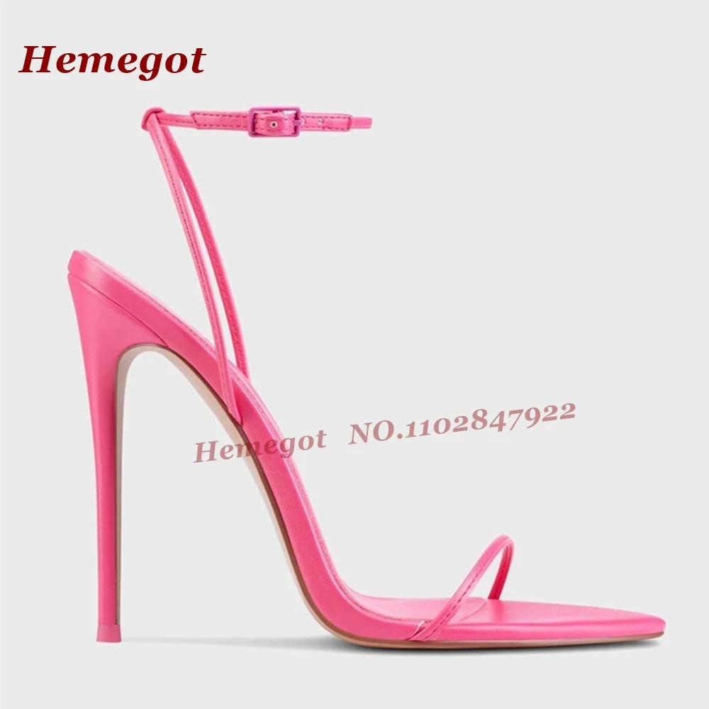

Pink Thin Strap Buckled Sandals Pointy Toe Stiletto Heels Patchwork Women's Sandals Slingback Side Air Runway Shoes Summer Sexy